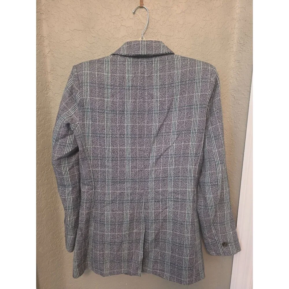 Able Ladies Elma Gray Evergreen Plaid 1 Button Blazer Jacket size S Cotton